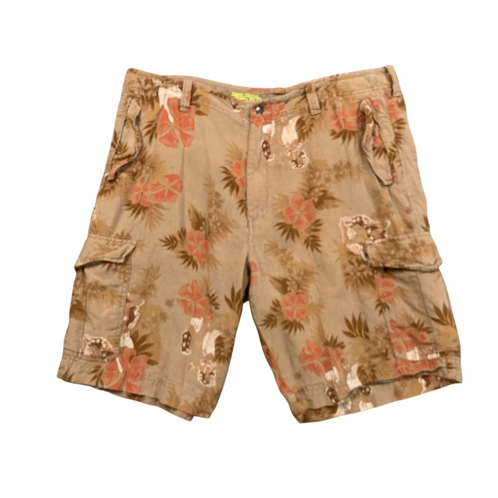 Tommy Bahama Shorts Mens 40 Stone Relax Linen Floral Motif Cargo Lightweight